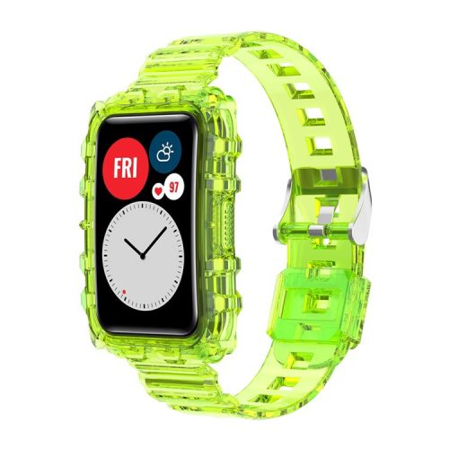 Transparent TPU Integrated Smart Watch Band Wrist Strap Frame for Huawei Watch Fit / Fit 2 / Fit New, One Size - Yellowgreen