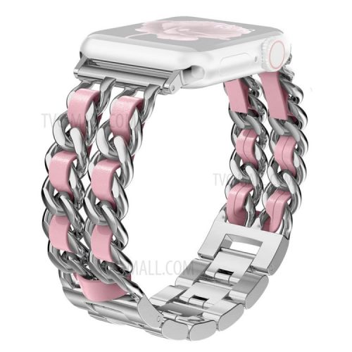 Chain Style Stainless Steel Watch Strap for Apple Watch Series 10 42mm / 9 8 7 41mm / 6 5 4 SE SE (2022) SE (2023) 40mm / 3 2 1 38mm  - Silver / Pink