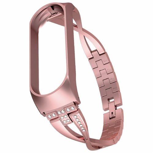 X-Shaped Design Aluminum Alloy Jewelry Wristband Bling Diamond Metal Strap for Xiaomi Mi Band 6 / 5 - Rose Pink