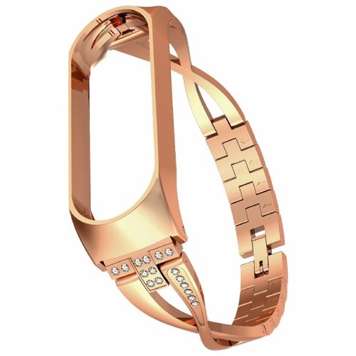 X-Shaped Design Aluminum Alloy Jewelry Wristband Bling Diamond Metal Strap for Xiaomi Mi Band 6 / 5 - Rose Gold