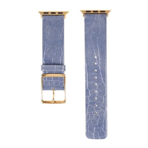 Crocodile Texture Genuine Leather Replacement Watch Band for Apple Watch Series 9 / 8 / 7 41mm / SE (2023) / SE(2022) / SE / 6 / 5 / 4 40mm / 3 / 2 / 1 38mm - Blue