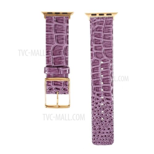 Crocodile Texture Genuine Leather Replacement Watch Band for Apple Watch Series 10 42mm / 9 8 7 41mm / 6 5 4 SE SE (2022) SE (2023) 40mm / 3 2 1 38mm - Purple