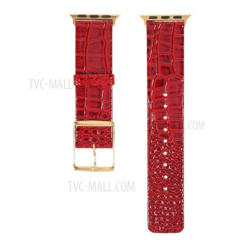 Crocodile Texture Genuine Leather Replacement Watch Band for Apple Watch Series 10 42mm / 9 8 7 41mm / 6 5 4 SE SE (2022) SE (2023) 40mm / 3 2 1 38mm - Red