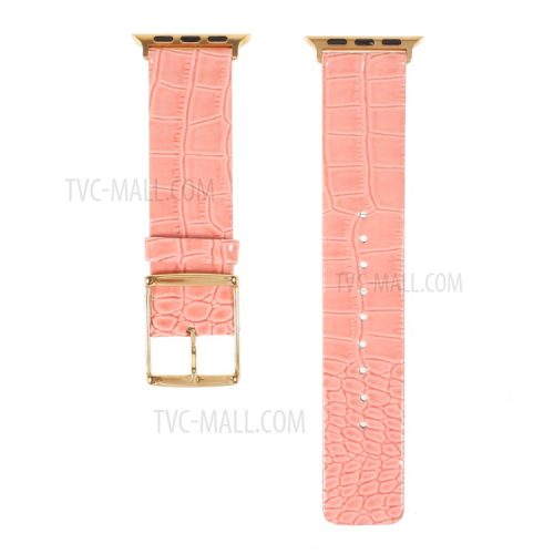 Crocodile Texture Genuine Leather Replacement Watch Band for Apple Watch Series 10 42mm / 9 8 7 41mm / 6 5 4 SE SE (2022) SE (2023) 40mm / 3 2 1 38mm - Orange