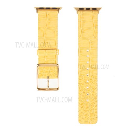 Crocodile Texture Genuine Leather Replacement Watch Band for Apple Watch Series 9 / 8 / 7 41mm / SE (2023) / SE(2022) / SE / 6 / 5 / 4 40mm / 3 / 2 / 1 38mm - Yellow