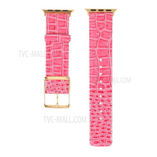 Crocodile Texture Genuine Leather Replacement Watch Band for Apple Watch Series 10 42mm / 9 8 7 41mm / 6 5 4 SE SE (2022) SE (2023) 40mm / 3 2 1 38mm - Rose