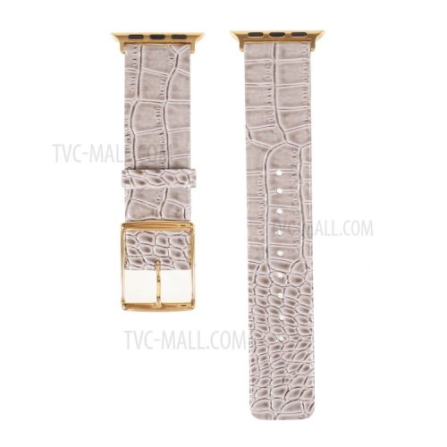 Crocodile Texture Genuine Leather Watch Band Strap for Apple Watch Ultra 49mm / Ultra 2 49mm / Series 9 45mm / SE (2023) 44mm / Series 8 / 7 45mm / Series 6 / 5 / 4 / SE / SE (2022) 44mm / Series 3 / 2 / 1 42mm - Grey