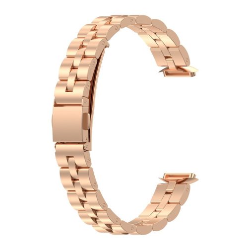 Stainless Steel Watch Band 3 Beads Accurate Cutting Process Replacement Bracelet Wristband for Fitbit Luxe / Special Edition - Rose Gold