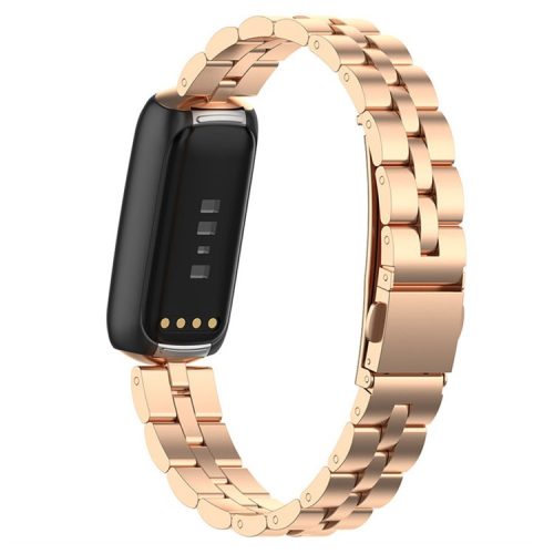 Stainless Steel Band Three Beads Flat Buckles Watch Strap Replacement for Fitbit Luxe/Special Edition - Rose Gold