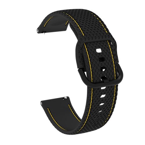 20mm Dual-Color Stitching Line Silicone Watchband Strap Replacement for Samsung Galaxy Watch4 Classic 46mm 42mm/Watch4 44mm 40mm/Gear Sport/Huawei Watch 2 - Black/Yellow