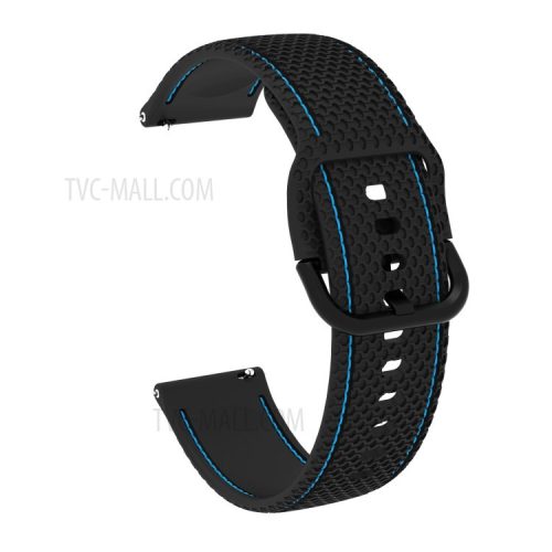 20mm Dual-Color Stitching Line Silicone Watchband Strap Replacement for Samsung Galaxy Watch4 Classic 46mm 42mm/Watch4 44mm 40mm/Gear Sport/Huawei Watch 2 - Black/Blue