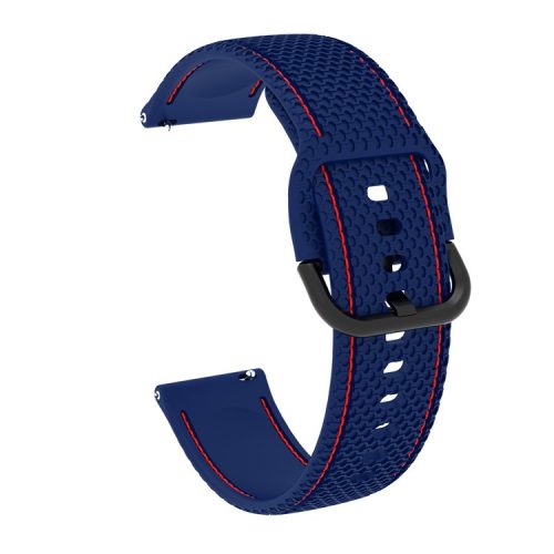 20mm Dual-Color Stitching Line Silicone Watchband Strap Replacement for Samsung Galaxy Watch4 Classic 46mm 42mm/Watch4 44mm 40mm/Gear Sport/Huawei Watch 2 - Dark Blue/Red