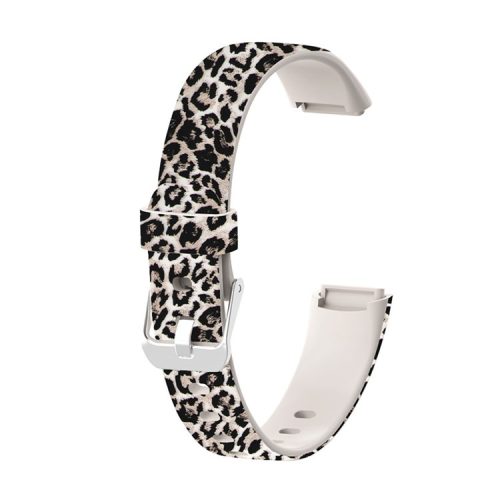 Stylish Printed Silicone Watch Band Replacement Wrist Strap for Fitbit Luxe, Size: L - Brown Leopard Print