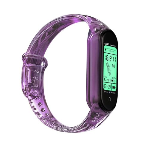 Color Changing Soft TPU Smart Watch Band Strap Replacement for Xiaomi Mi Band 3/4 - Purple