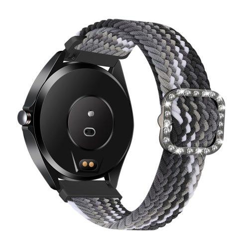 Nylon Braided Rhinestone Buckle Adjustable Watch Band Wrist Strap 20mm for Samsung Galaxy Watch Active/Galaxy Watch 42mm/Gear Sport - Black Color