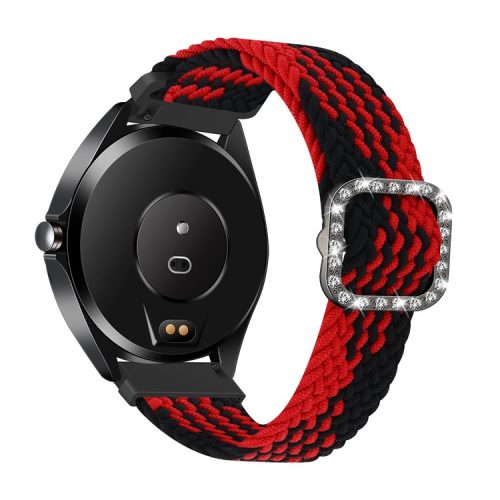 Nylon Braided Rhinestone Buckle Adjustable Watch Band Wrist Strap 20mm for Samsung Galaxy Watch Active/Galaxy Watch 42mm/Gear Sport - Red between Black