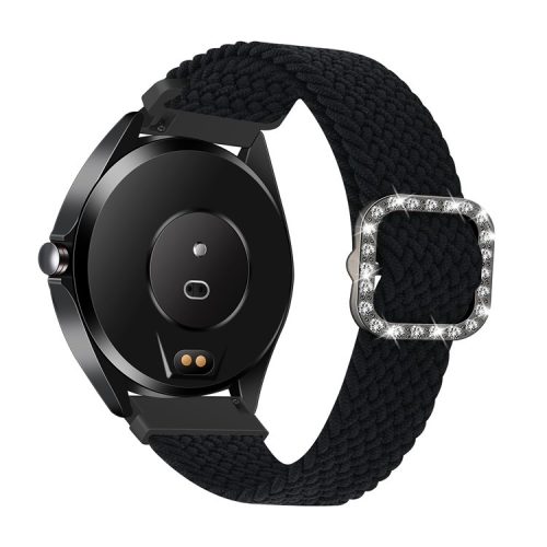 Nylon Braided Rhinestone Buckle Adjustable Watch Band Wrist Strap 20mm for Samsung Galaxy Watch Active/Galaxy Watch 42mm/Gear Sport - Black