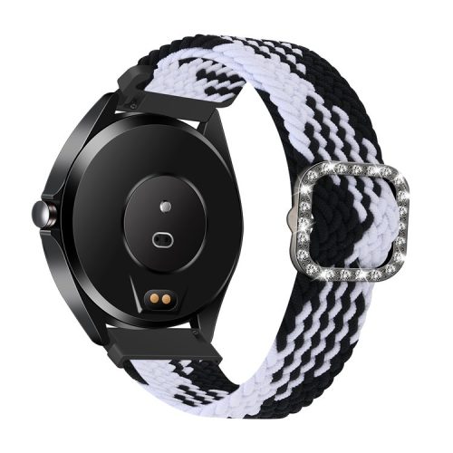 Nylon Braided Rhinestone Buckle Adjustable Watch Band Wrist Strap 20mm for Samsung Galaxy Watch Active/Galaxy Watch 42mm/Gear Sport - Black and White