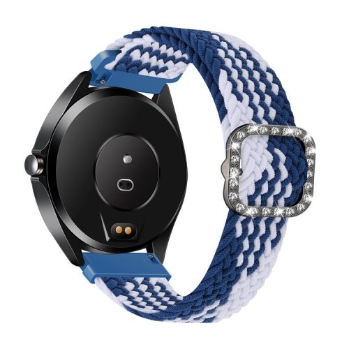 Nylon Braided Rhinestone Buckle Adjustable Watch Band Wrist Strap 20mm for Samsung Galaxy Watch Active/Galaxy Watch 42mm/Gear Sport - Blue and White