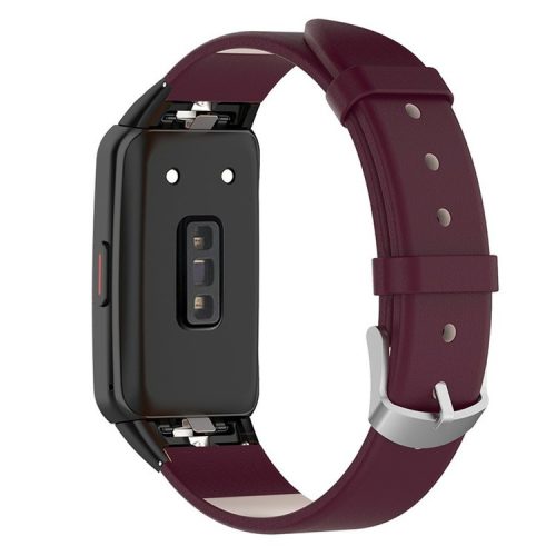 Top Layer Genuine Leather Quick Release Watch Band Strap Replacement for Huawei Band 6/Honor Band 6 - Wine Red