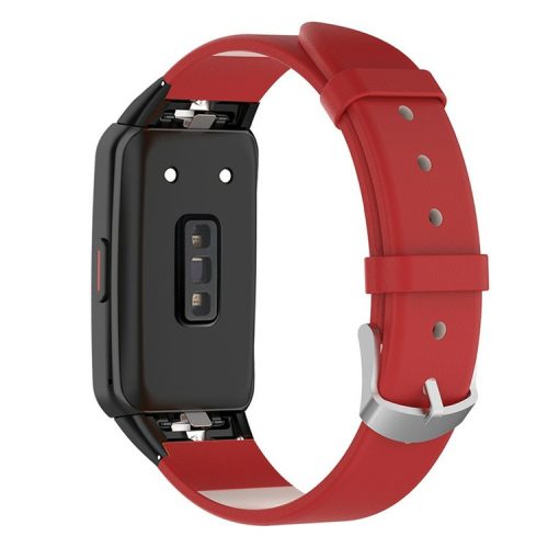 Top Layer Genuine Leather Quick Release Watch Band Strap Replacement for Huawei Band 6/Honor Band 6 - Red