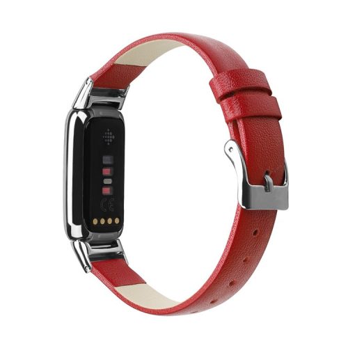 Genuine Leather Adjustable Smart Watch Band Strap, Size S (10.7+9.4cm) for Fitbit Luxe - Red