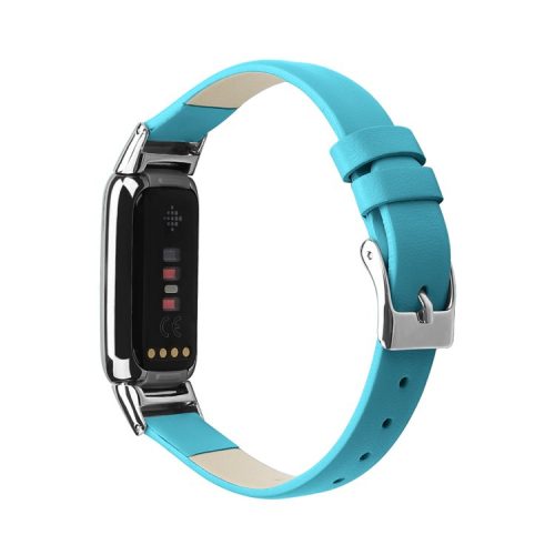 Genuine Leather Adjustable Smart Watch Band Strap, Size S (10.7+9.4cm) for Fitbit Luxe - Blue