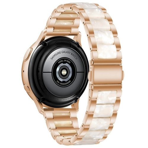 20mm Three Beads Stainless Steel Resin Strap for Samsung Galaxy Watch6 40mm 44mm / Watch6 Classic 43mm 47mm / Watch 5 40mm 44mm / 5 Pro 45mm / Watch4 40mm 44mm - Rose Gold / Pearl White