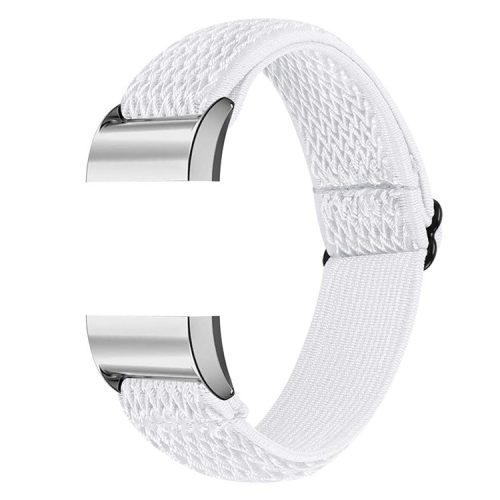 Braided Nylon Solo Loop Watch Strap Adjustable Elastic Wristband Replacement for Fitbit Charge 2 - White