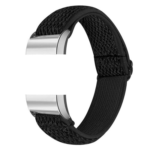 Braided Nylon Solo Loop Watch Strap Adjustable Elastic Wristband Replacement for Fitbit Charge 2 - Black