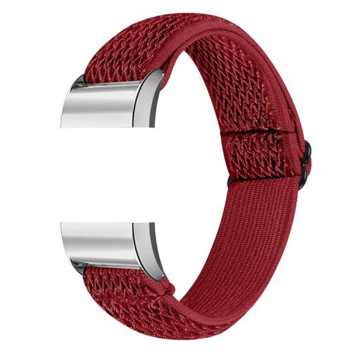 Braided Nylon Solo Loop Watch Strap Adjustable Elastic Wristband Replacement for Fitbit Charge 2 - Red