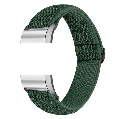 Braided Nylon Solo Loop Watch Strap Adjustable Elastic Wristband Replacement for Fitbit Charge 2 - Army Green