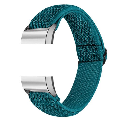 Braided Nylon Solo Loop Watch Strap Adjustable Elastic Wristband Replacement for Fitbit Charge 2 - Azurite