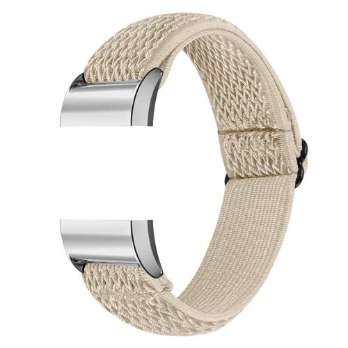 Braided Nylon Solo Loop Watch Strap Adjustable Elastic Wristband Replacement for Fitbit Charge 2 - Apricot