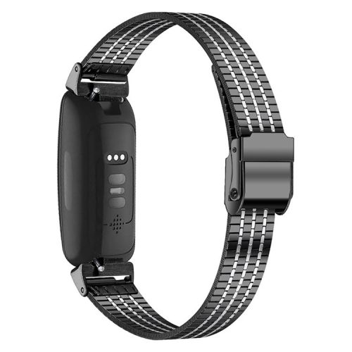 Seven Beads Solid Stainless Steel Watch Band Metal Wristband for Fitbit Inspire 2 - Black