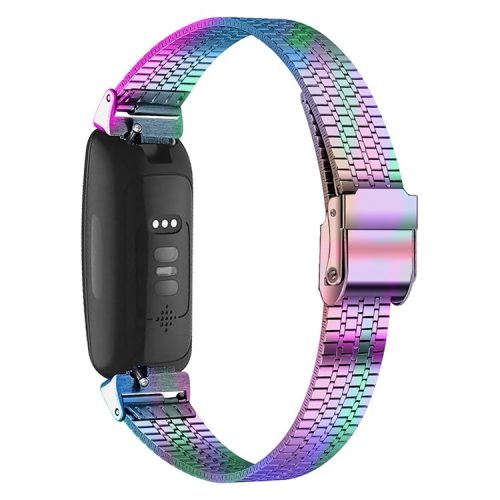 Seven Beads Solid Stainless Steel Watch Band Metal Wristband for Fitbit Inspire 2 - Colorful