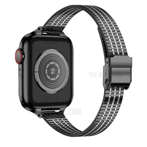 14mm Seven Beads Stainless Steel Watch Band Replacement Strap with Durable Clasp for Apple Watch Series 8 41mm / Series 7 41mm / SE 44mm / SE (2022) 44mm / 6 / 5 / 4 40mm / Series 3 / 2 / 1 38mm - Black