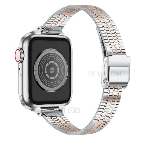 14mm Seven Beads Stainless Steel Watch Band Replacement Strap with Durable Clasp for Apple Watch Series 8 41mm / Series 7 41mm / SE 44mm / SE (2022) 44mm /  6 / 5 / 4 40mm / Series 3 / 2 / 1 38mm - Silver / Rose Gold