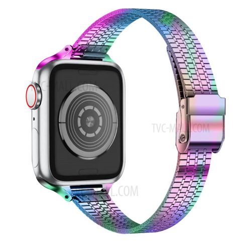 14mm Seven Beads Stainless Steel Watch Band Replacement Strap with Durable Clasp for Apple Watch Series 8 41mm / Series 7 41mm / SE 44mm / SE (2022) 44mm / 6 / 5 / 4 40mm / Series 3 / 2 / 1 38mm - Colorful