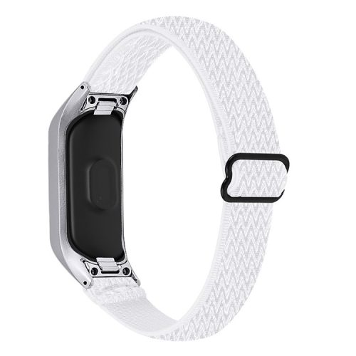 Adjustable Elastic Wrist Band Soft Stretch Braided Nylon Loop Bracelet Strap Replacement for Samsung Galaxy Fit-e R375 - White