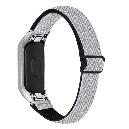 Adjustable Elastic Wrist Band Soft Stretch Braided Nylon Loop Bracelet Strap Replacement for Samsung Galaxy Fit-e R375 - Black/White