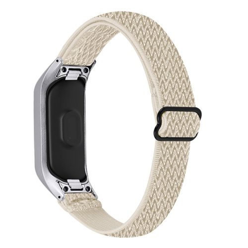 Adjustable Elastic Wrist Band Soft Stretch Braided Nylon Loop Bracelet Strap Replacement for Samsung Galaxy Fit-e R375 - Apricot