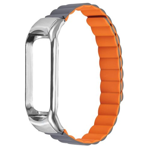 Adjustable Light Silicone Magnetic Suction Watch Strap Replacement Wristband for Xiaomi Mi Band 3/4 - Grey/Orange