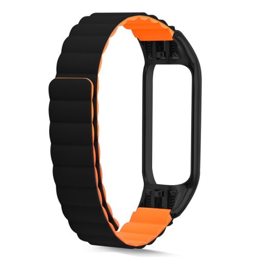 Silicone Magnetic Suction Watch Strap Replacement Wristband for Xiaomi Mi Band 5/6/7 - Black/Orange