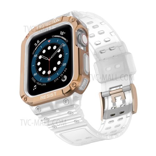 Electroplating One-Piece Soft TPU Smart Watch Replacement Strap for Apple Watch Series 10 42mm / 9 8 7 41mm / 6 5 4 SE SE (2022) SE (2023) 40mm / 3 2 1 38mm - Matte Transparent / Rose Gold