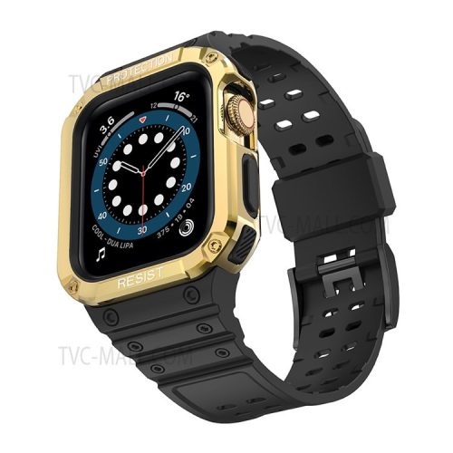 Electroplating One-piece Soft TPU Watch Band Replacement Wrist Strap for Apple Watch Series 6 / SE 44mm / SE (2022) 44mm / 5 / 4 44mm / 1 / 2 / 3 42mm / 7 45mm - Black / Gold