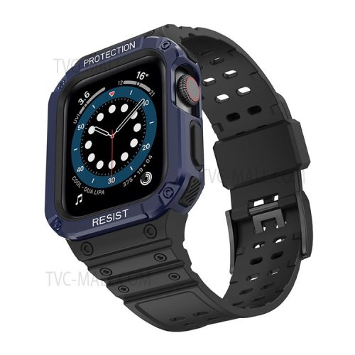 Electroplating One-piece Soft TPU Watch Band Replacement Wrist Strap for Apple Watch Series 6 / SE 44mm / SE (2022) 44mm / 5 / 4 44mm / 1 / 2 / 3 42mm / 7 45mm - Black / Blue