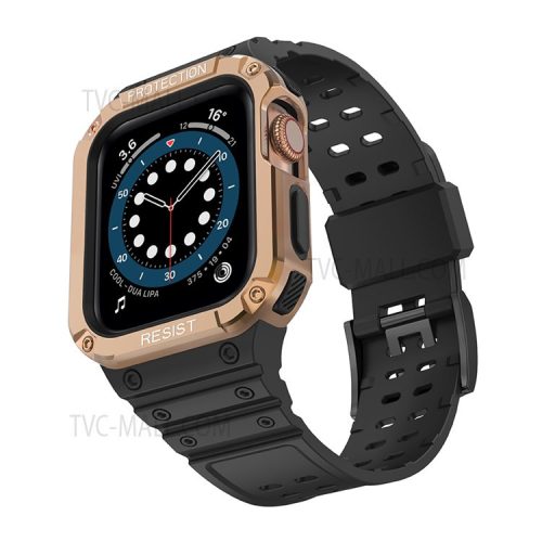 Electroplating One-piece Soft TPU Watch Band Replacement Wrist Strap for Apple Watch Series 6 / SE 44mm / SE (2022) 44mm / 5 / 4 44mm / 1 / 2 / 3 42mm / 7 45mm - Black / Rose Gold