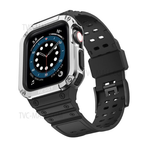 Electroplating One-piece Soft TPU Watch Band Replacement Wrist Strap for Apple Watch Series 6 / SE 44mm / SE (2022) 44mm / 5 / 4 44mm / 1 / 2 / 3 42mm / 7 45mm - Black / Silver