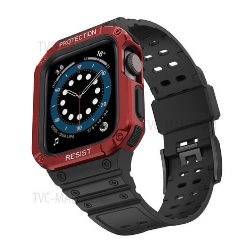 Electroplating One-piece Soft TPU Watch Band Replacement Wrist Strap for Apple Watch Series 6 / SE 44mm / SE (2022) 44mm / 5 / 4 44mm / 1 / 2 / 3 42mm / 7 45mm - Black / Red